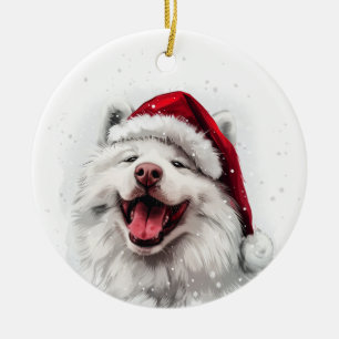Décoration En Céramique Chien Samoyède Noël Personnalisé