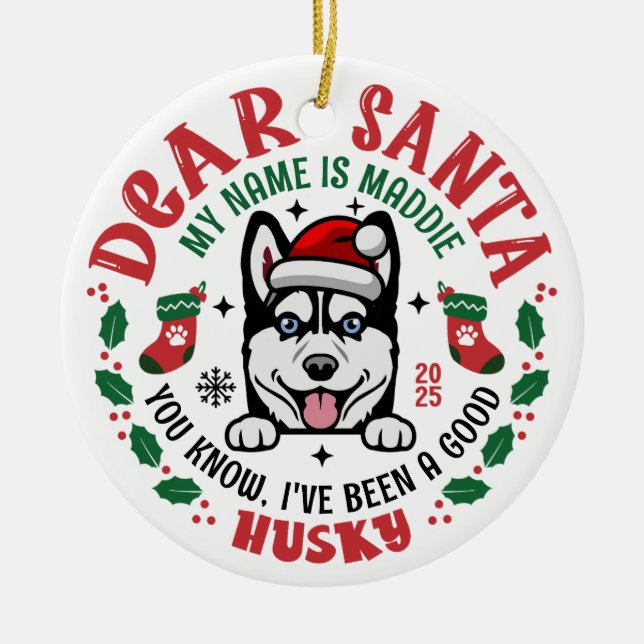 Décoration En Céramique Chien sibérien Husky Nom personnalisé Noël (Devant)