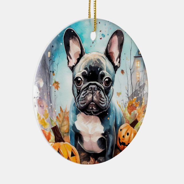 Décoration En Céramique Chien-taureau français d'Halloween avec la peur Ci (Droite)