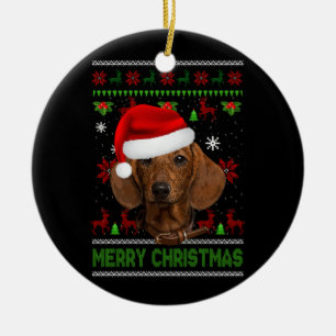 Décoration En Céramique Chien Xmas Dachshund portant le chapeau de Santa H