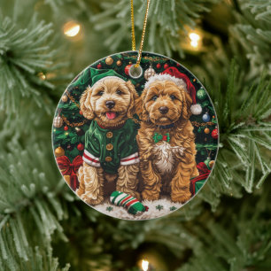 Décoration En Céramique Chiens de chiot de Noël Goldendoodle
