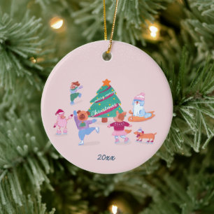 Décoration En Céramique Chiens de fille Patinage sur glace Patinage rose p