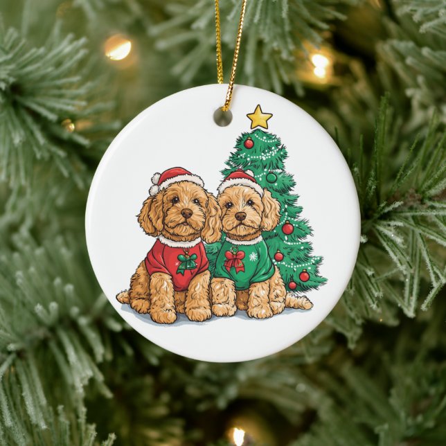 Décoration En Céramique Chiens de Noël Goldendoodle (Arbre)