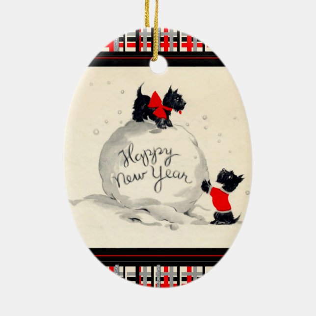 Décoration En Céramique Chiens écossais heureux nouvelle année (Dos)