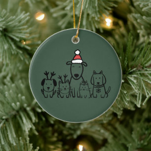 Décoration En Céramique Chiens et chats de Noël Renne Fêtes