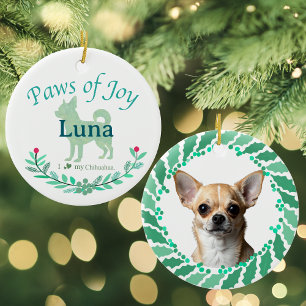 Décoration En Céramique Chihuahua au menthe raffiné   Noël personnalisé