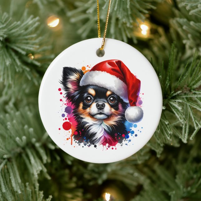 Décoration En Céramique Chihuahua Chien à Santa Hat Noël (Arbre)