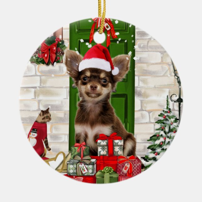 Décoration En Céramique Chihuahua Chien Noël (Devant)