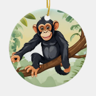 Décoration En Céramique Chimpanzée avec sa mignonne queue sur la branche s