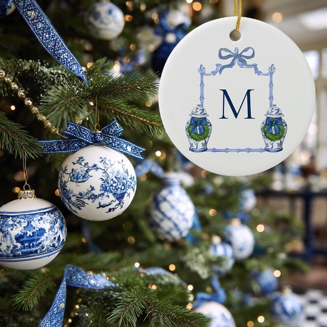 Décoration En Céramique Chinoiserie Ginger Jar Monogrammed Crest Christmas (Ginger Jar Monogrammed Christmas Ornament)