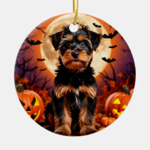 Décoration En Céramique Chiot adorable avec fond Halloween