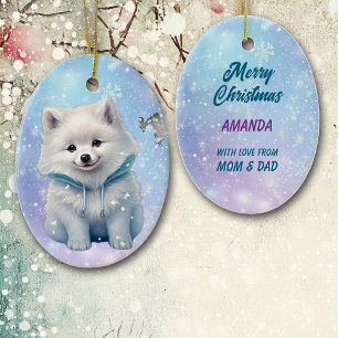Décoration En Céramique Chiot blanc neige pour enfants Noël