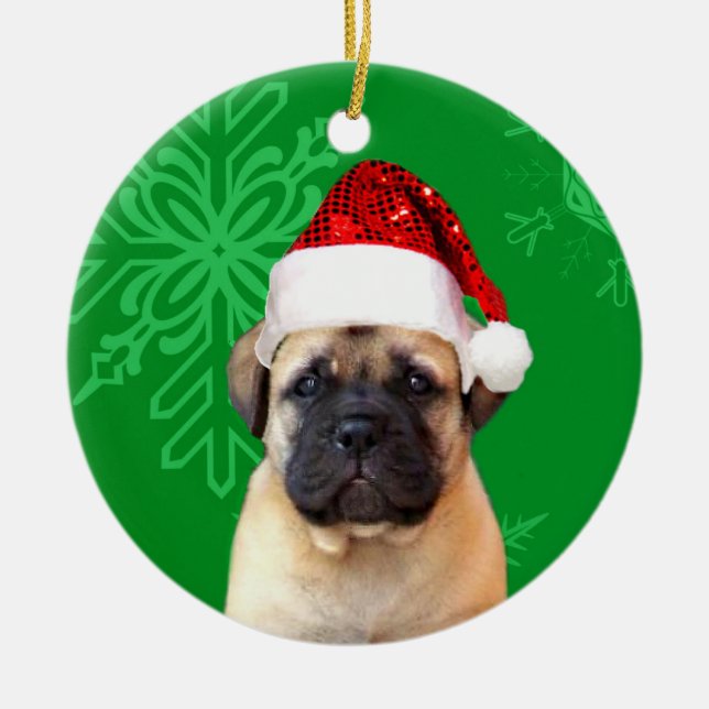Décoration En Céramique Chiot de bullmastiff de Noël (Devant)