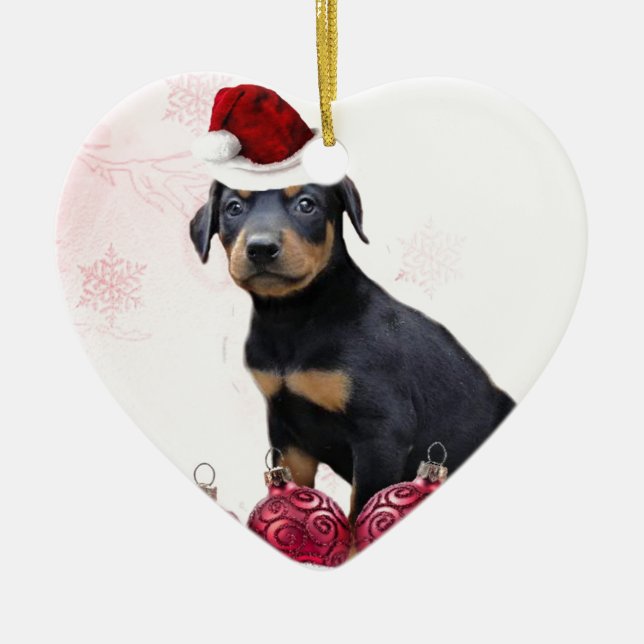 Décoration En Céramique Chiot de dobermann de Noël (Devant)