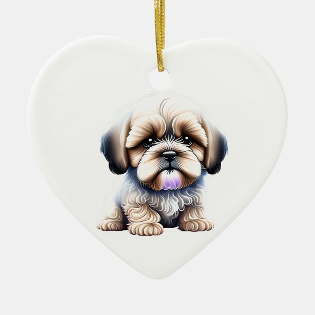Décoration En Céramique Chiot Lhasa Apso Personnalisé (Devant)