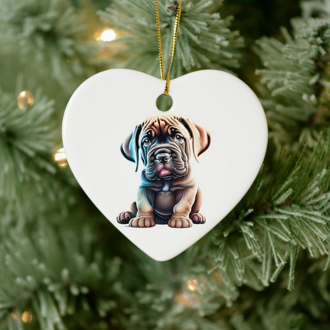 Décoration En Céramique Chiot Mastiff personnalisé (Arbre)