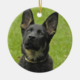 Décoration En Céramique Chiot noir et bronzage de GSD