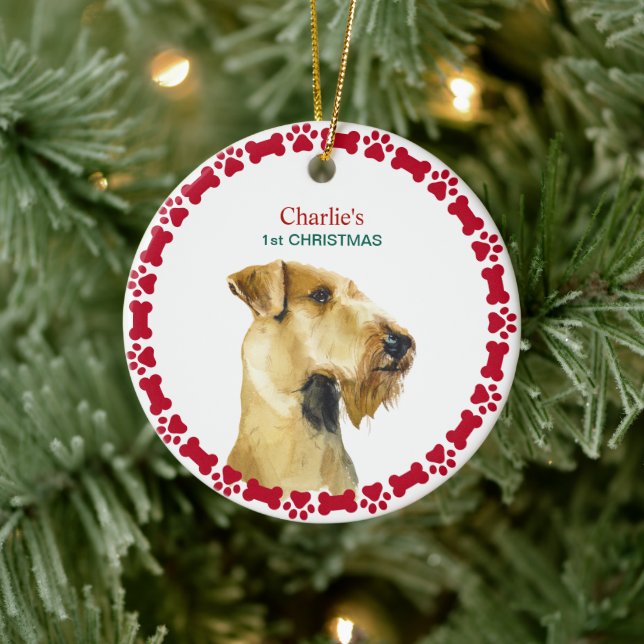 Décoration En Céramique Chiot Premier Noël Personnalisé Airedale Terrier (Arbre)