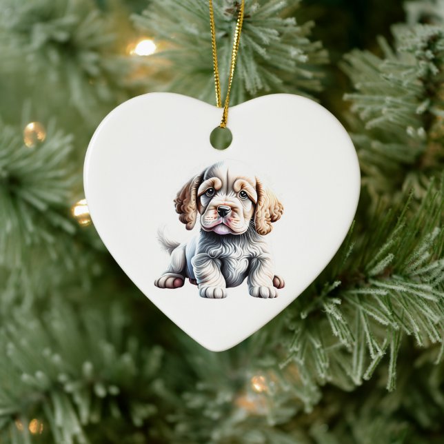 Décoration En Céramique Chiot Spaniel Clumber Personnalisé (Arbre)