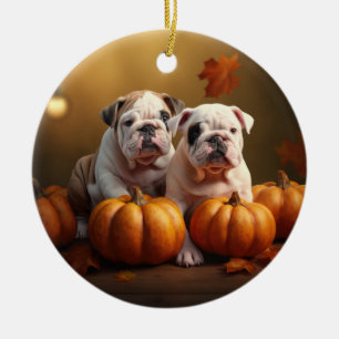 Décoration En Céramique Chiots Bouledogue Délice d'Automne Citrouille
