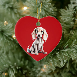 Décoration En Céramique Chiots Saluki Personnalisés Noël Rouge