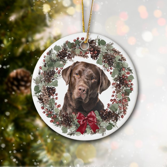 Décoration En Céramique Chocolat Lab Chien Pinecone Wreath Personnalisé (Créateur téléchargé)