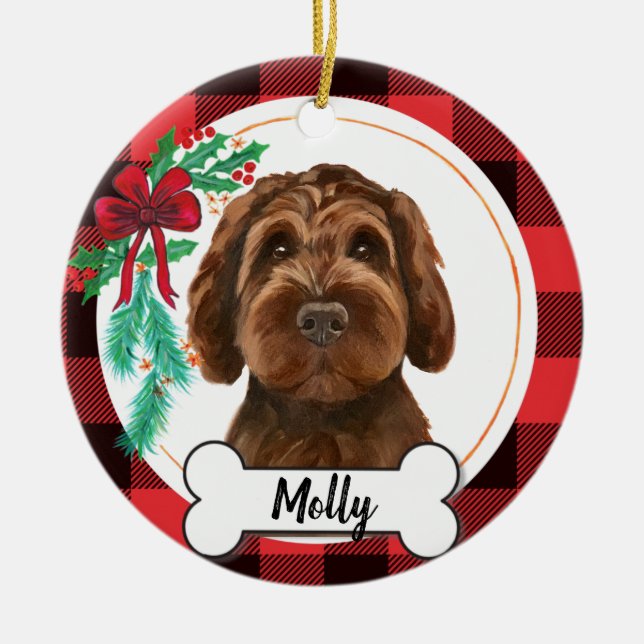Décoration En Céramique Chocolat Labradoodle / Chocolat Goldendoodle (Devant)