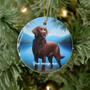 Décoration En Céramique Chocolat Labrador et Blue Lake