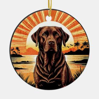 Décoration En Céramique Chocolate Labrador Retro Sunset Dog Lover