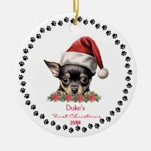 Décoration En Céramique Chou Chihuahua Chien Paw Santa Hat 1er Noël