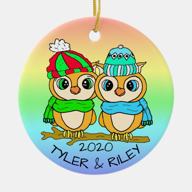 Décoration En Céramique Chouettes d'Inséparables LGBT personnalisées Noël (Devant)