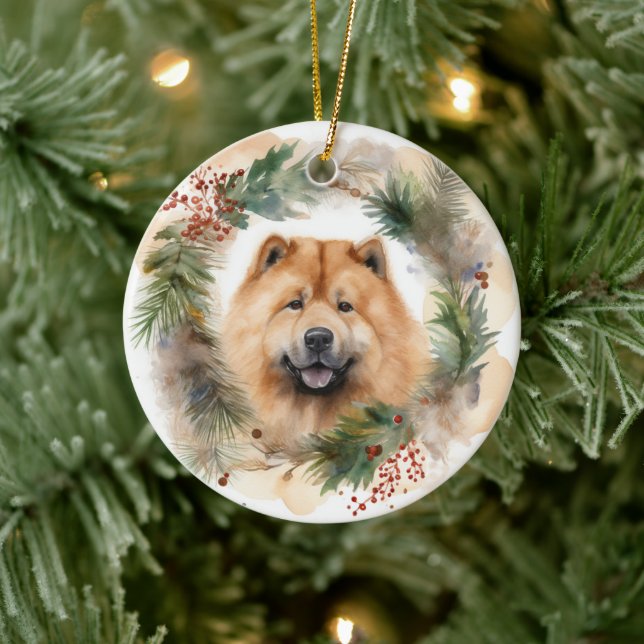 Décoration En Céramique chow chow Christmas Wreath Festive Pup (Arbre)