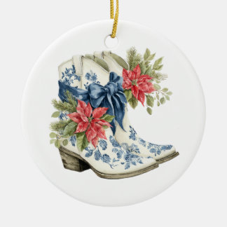 Décoration En Céramique Christmas Blue Chinoiserie Cowgirl Boots