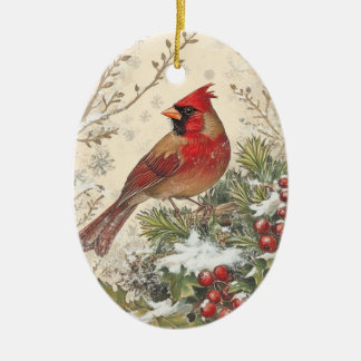 Décoration En Céramique Christmas Cardinal Oval Ornament
