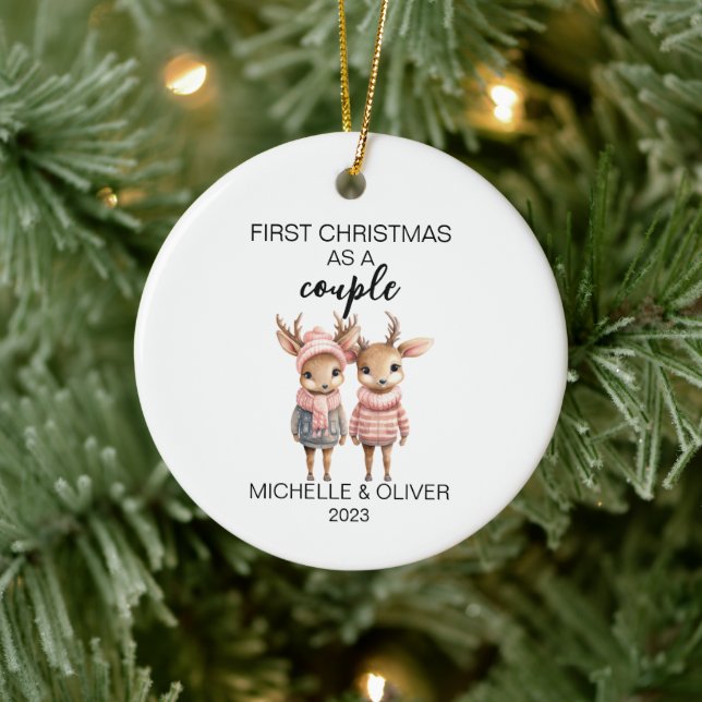 Décoration En Céramique Christmas Deer Couple Personnalisé (Arbre)