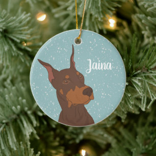 Décoration En Céramique Christmas Doberman Pinscher