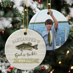 Décoration En Céramique Christmas Holiday Wood Whimsical Wildlife Fishing