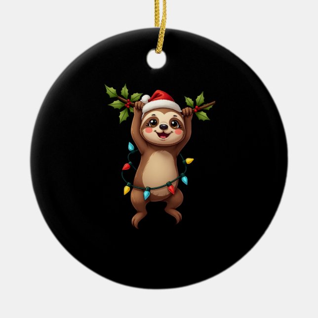 Décoration En Céramique Christmas Lights Sloth Wearing Xmas Hat - Sloth Lo (Devant)