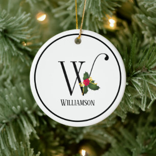 Décoration En Céramique Christmas Monogram Letter W Personalized