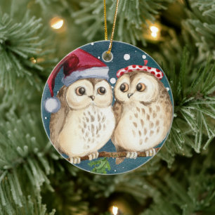 Décoration En Céramique Christmas owls Ceramic Ornament