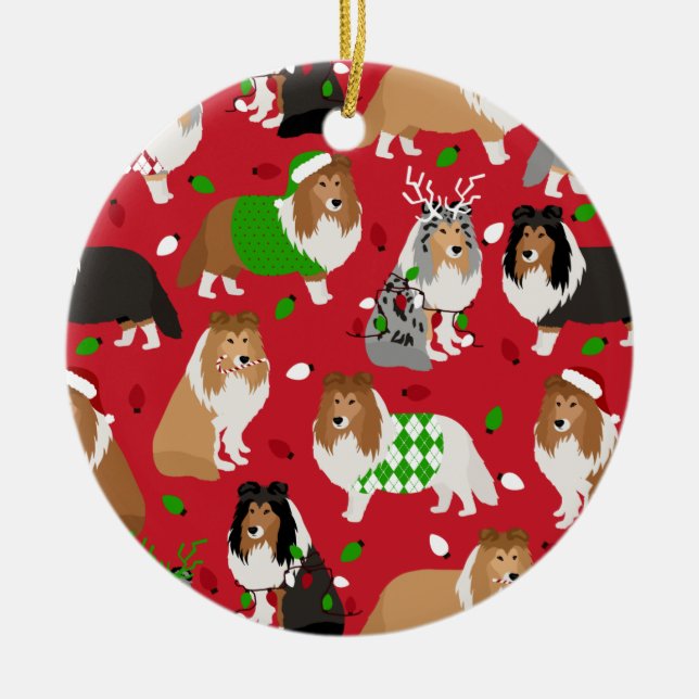 Décoration En Céramique Christmas Shelter Shetland Sheepdog (Devant)