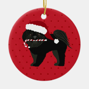 Décoration En Céramique Christmas Shih Tzu Black Puppy Cut