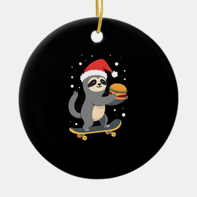 Décoration En Céramique CHRISTMAS SLOTH Funny Christmas Skateboard Sloth ( (Devant)
