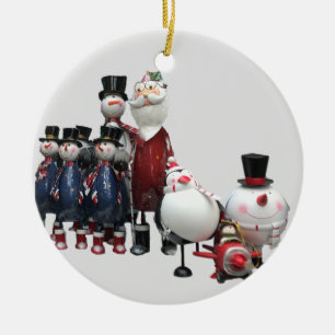 Décoration En Céramique Christmas Tin Choir, with Santa, Snowman, Penguin
