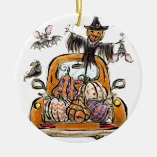 Décoration En Céramique Chute Citrouille Patuck avec chauve-souris épouvan
