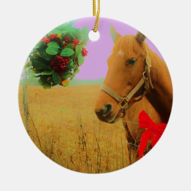 Décoration En Céramique Ciel rose rétro Cheval de Noël (Devant)