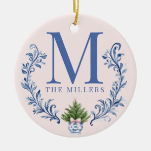 Décoration En Céramique Cimetière Monogramme Bleu avec arbre de Noël