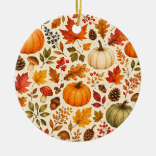 Décoration En Céramique Citrouilles aquarelles d'automne, feuilles d'autom