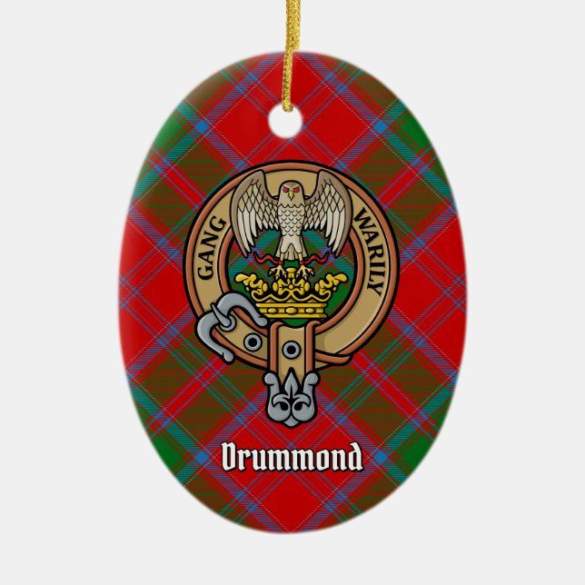 Décoration En Céramique Clan Drummond Crest sur Tartan (Devant)