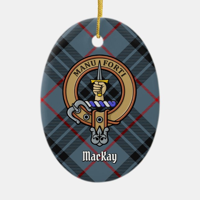 Décoration En Céramique Clan MacKay Crest sur Blue Tartan (Devant)